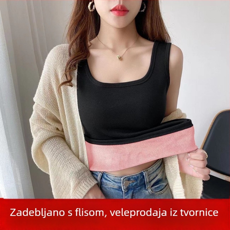 Ženski bezrukavni top od poliestera s flecom — debeli, dvostruko slojev, okrugli izrez, osnovni sloj