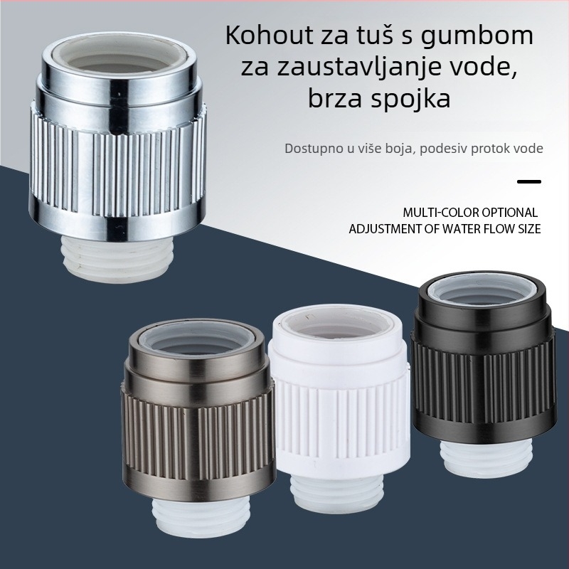 Ručna tuš glava s jednim dodirom zaustavljanja vode, brzi priključak za crijevo, okretni montažni, model ZC-16800358, PP, 100°C, 50 MPa