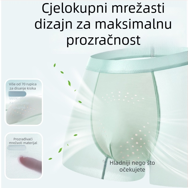 Muške antibakterijske bokserice od ice silk, prozračne i brzo se suše, najlon pletivo, srednji struk, podstava prepona od regenerirane celuloze vlakana