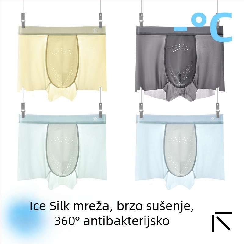Muške antibakterijske bokserice od ice silk, prozračne i brzo se suše, najlon pletivo, srednji struk, podstava prepona od regenerirane celuloze vlakana