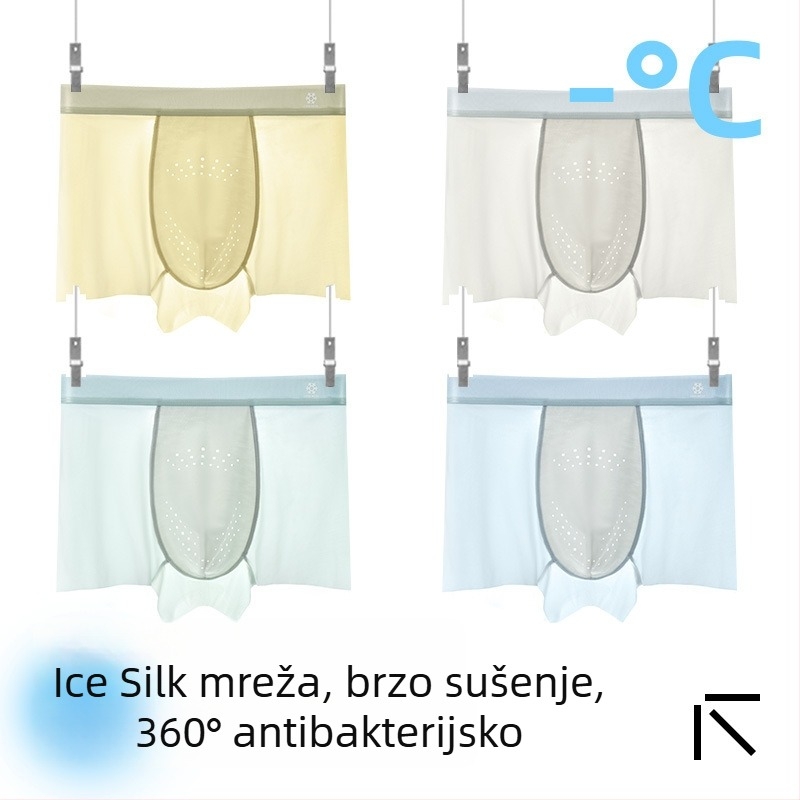Muške antibakterijske bokserice od ice silk, prozračne i brzo se suše, najlon pletivo, srednji struk, podstava prepona od regenerirane celuloze vlakana