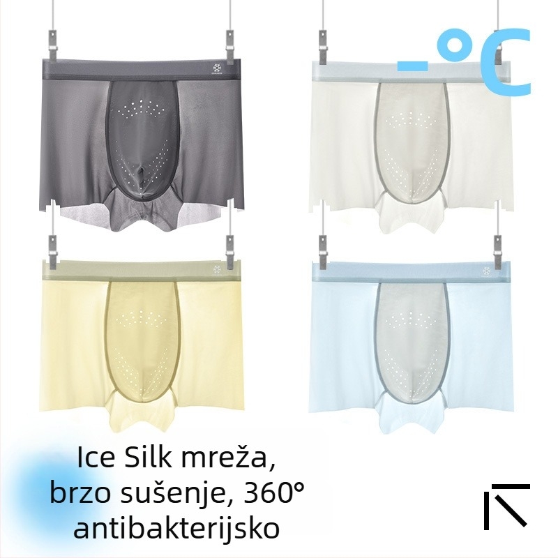 Muške antibakterijske bokserice od ice silk, prozračne i brzo se suše, najlon pletivo, srednji struk, podstava prepona od regenerirane celuloze vlakana