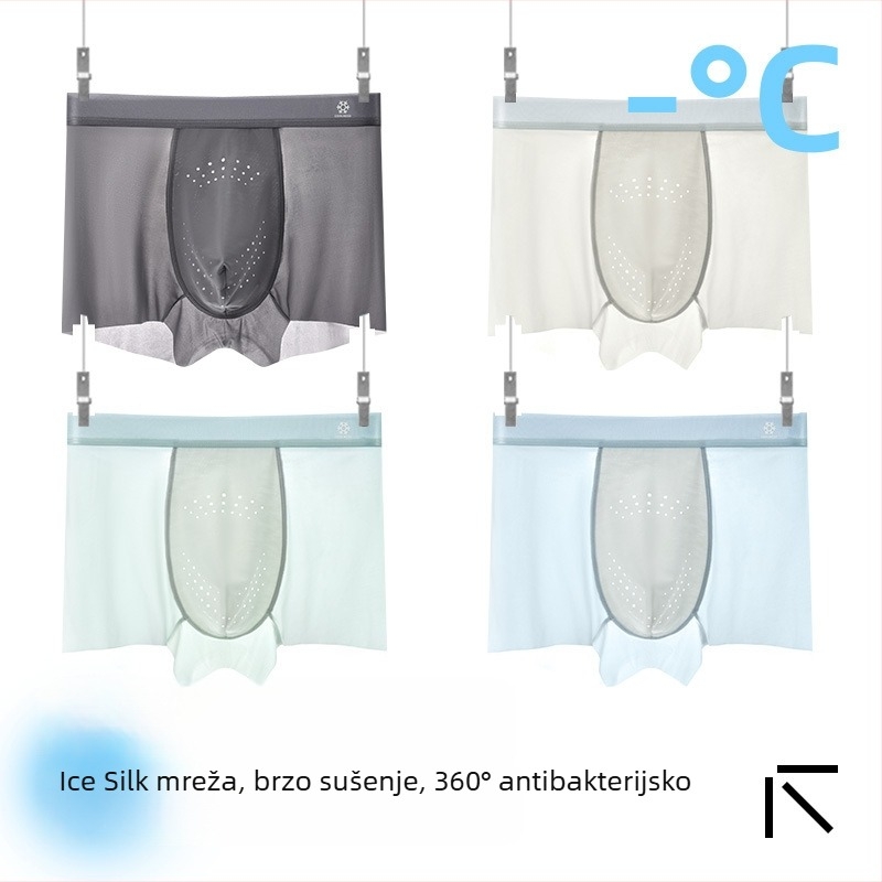 Muške antibakterijske bokserice od ice silk, prozračne i brzo se suše, najlon pletivo, srednji struk, podstava prepona od regenerirane celuloze vlakana