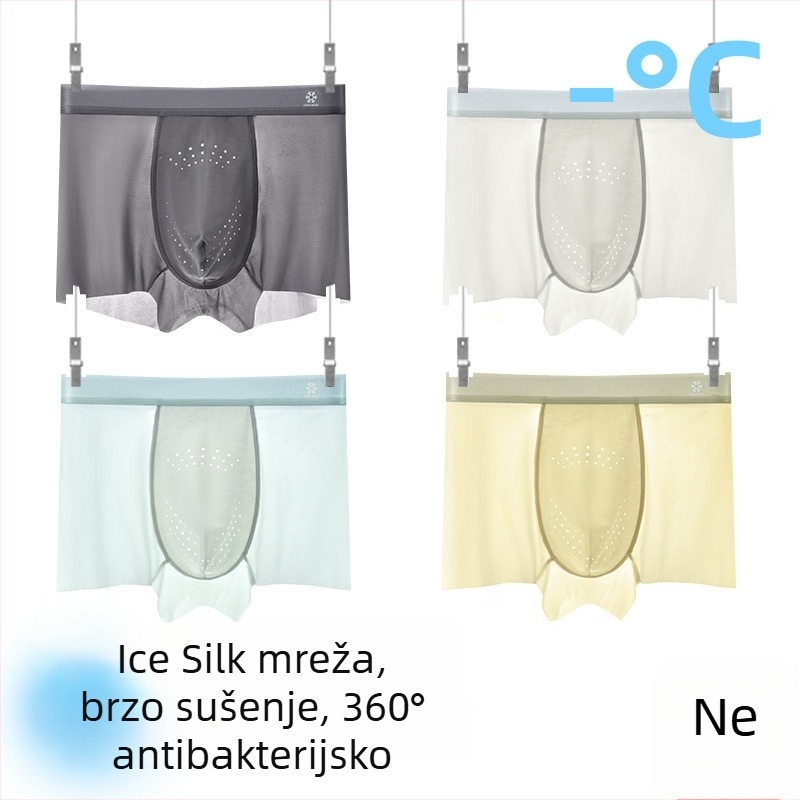 Muške antibakterijske bokserice od ice silk, prozračne i brzo se suše, najlon pletivo, srednji struk, podstava prepona od regenerirane celuloze vlakana