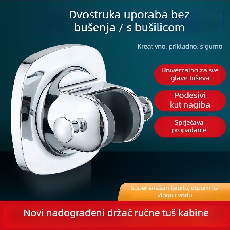 Držač za tuš glavu - bez bušenja, zidni držač, ABS materijal, injekcijsko oblikovanje, model dvostruki kuka bez čavlića