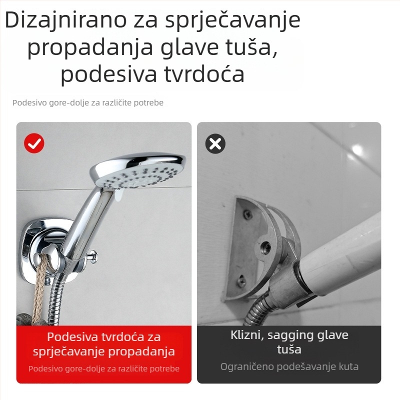 Držač za tuš glavu - bez bušenja, zidni držač, ABS materijal, injekcijsko oblikovanje, model dvostruki kuka bez čavlića