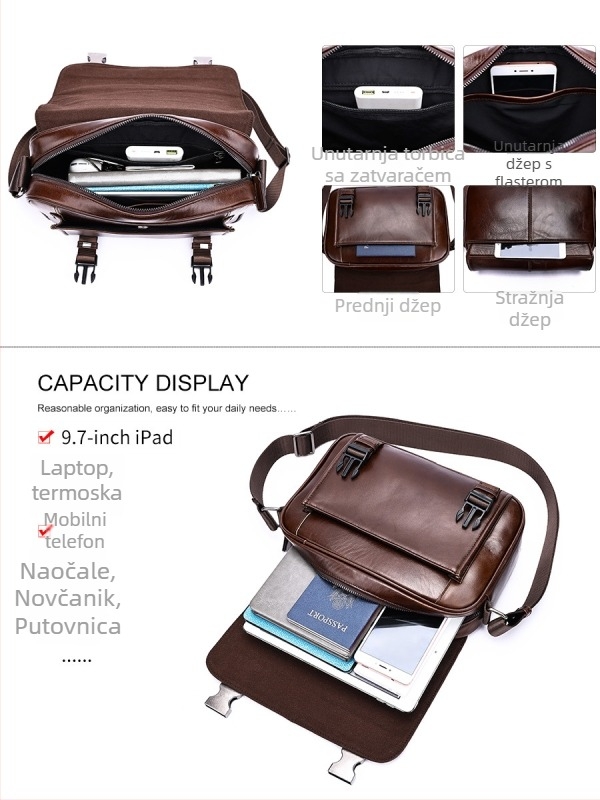 Muška crossbody torbica Maltette – prirodna koža, prvi sloj goveđe kože, ulični stil, podstava od poliestera i pamuka