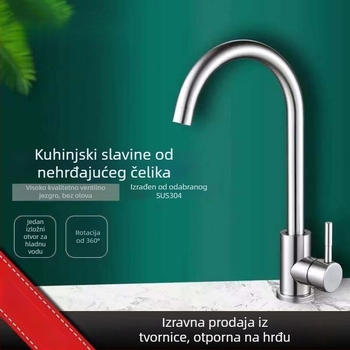 Kuhinjski slavina od 304 nehrđajućeg čelika, okretni izljev, keramički disk ventile, brušeni završni sloj, Watermark certificiran