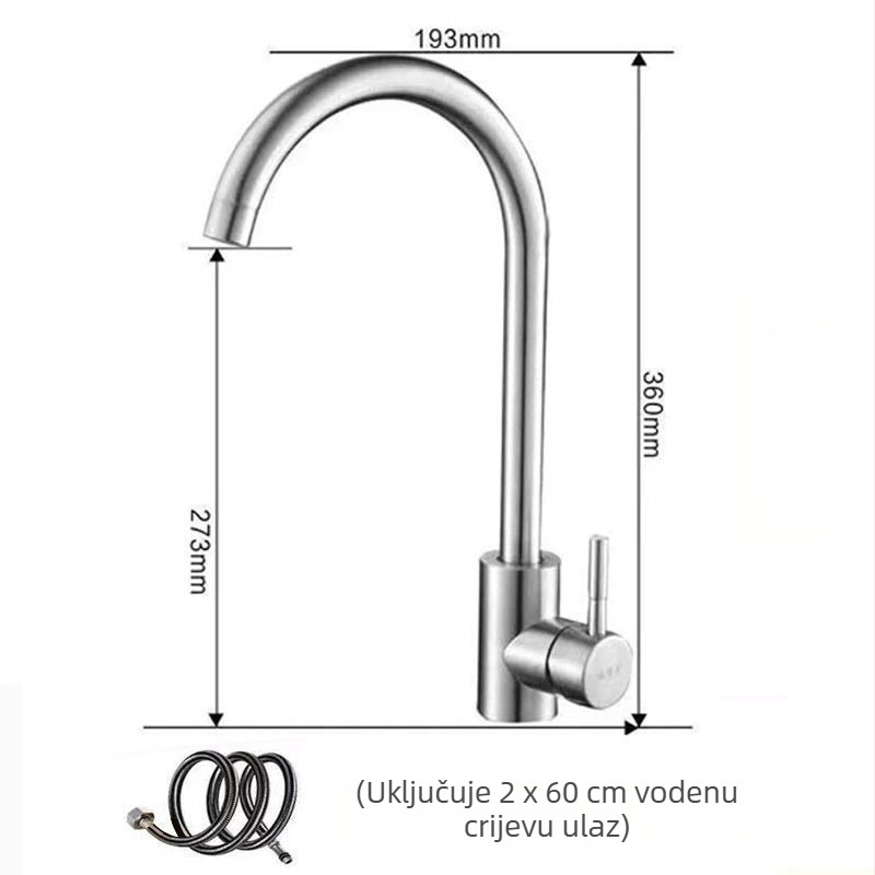 Kuhinjski slavina od 304 nehrđajućeg čelika, okretni izljev, keramički disk ventile, brušeni završni sloj, Watermark certificiran