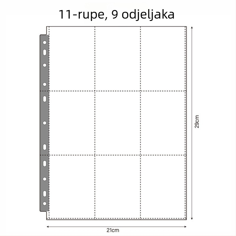 Prozirne unutarnje stranice za album s karticama – PP materijal, zamjenske unutarnje stranice, prilagodljive, razni tipovi rupa, 10 listova