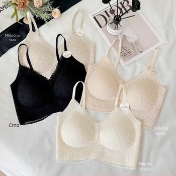 Bezšivni čipkasti grudnjak-top, najlon 80-90%, tanke oblikovane košarice, prozračan