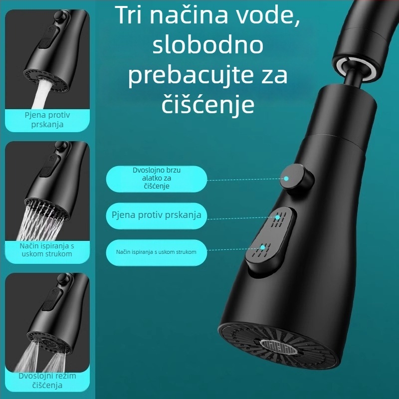 Proširivač za kuhinjsku slavinu s univerzalnim okretanjem izlaza i produženim aeratorom protiv prskanja; navojni priključak; model 0410; ABS; elektroplating; Morro