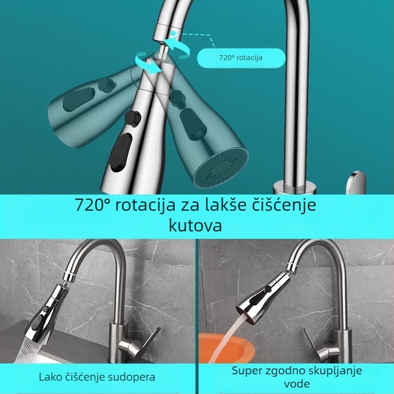 Proširivač za kuhinjsku slavinu s univerzalnim okretanjem izlaza i produženim aeratorom protiv prskanja; navojni priključak; model 0410; ABS; elektroplating; Morro
