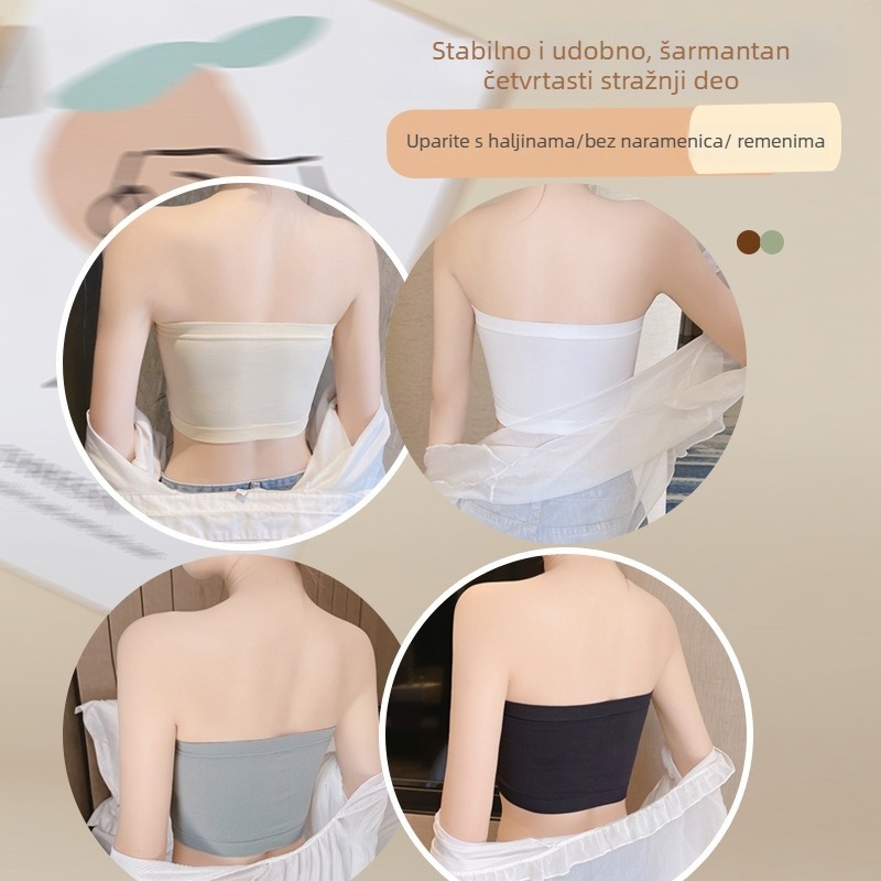 Bezrameni tube top s ugrađenim jastučićima za prsa, pune čaše, tanke oblikovane čaše, prozračni najlon, korzet stil