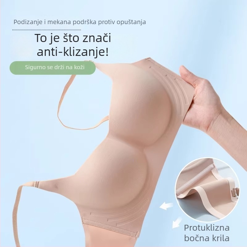 Bešiv grudnjak bez žice, push-up, bez žice, 1/2 košarice, oblikovane košarice, fiksirane dvostruke naramenice