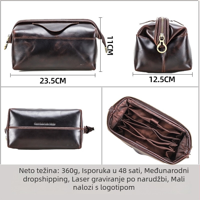 Muška kožna klutch torbica s RFID zaštitom i kompatibilnošću s Airtag, vodootporna (Prava koža; koža prvog sloja; RFID zaštita; Airtag kompatibilnost; vodootpornost)