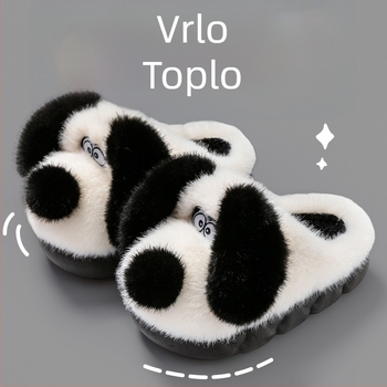 Dječje zimske papuče s karikaturnim uzorkom - unisex unutarnje papuče, PVC potplata, protuklizne, održavaju toplo, za uzrast 1–12 godina