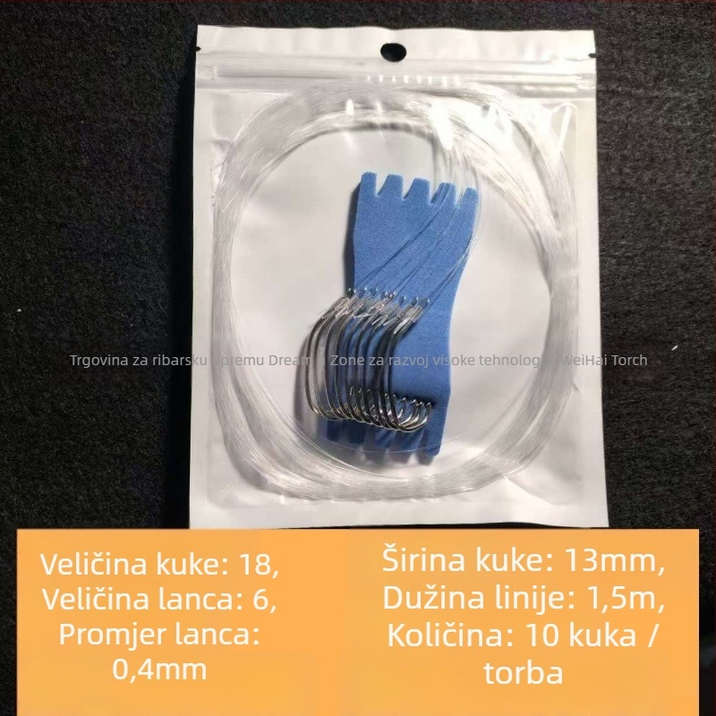 More ribolovni kukica, ručno vezana, najlonski vodilac, jednostruki udica, bodlja, nagnuta usta