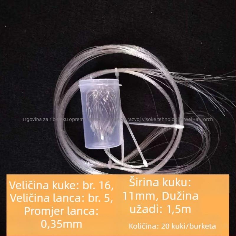 More ribolovni kukica, ručno vezana, najlonski vodilac, jednostruki udica, bodlja, nagnuta usta