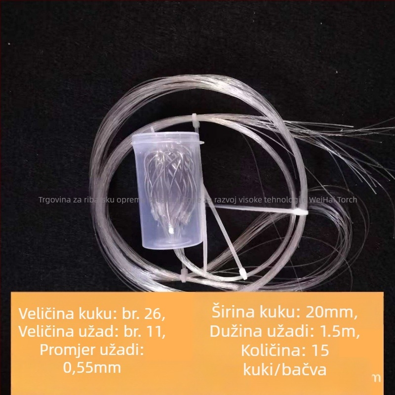 More ribolovni kukica, ručno vezana, najlonski vodilac, jednostruki udica, bodlja, nagnuta usta