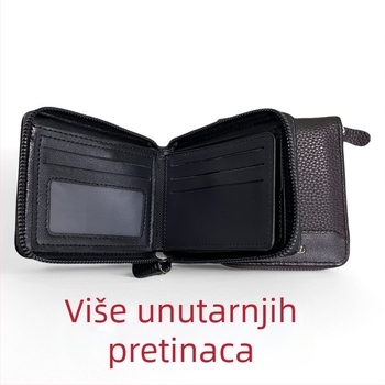 Muški PU kožni kratki novčanik, sklopivi, dvije preklopa, međunarodni stil, podstava od poliestera
