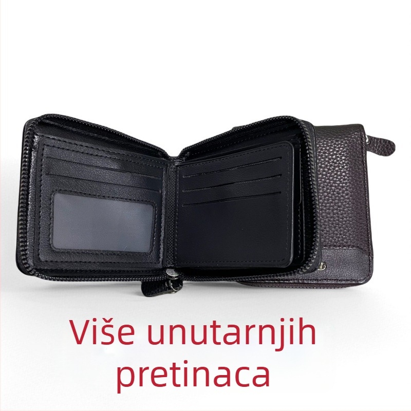Muški PU kožni kratki novčanik, sklopivi, dvije preklopa, međunarodni stil, podstava od poliestera