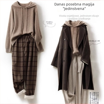 Ženski pleteni džemper s kapuljačom, debeli vuneni kašmir miks, 3D uzorak, opušteno krojenje, okrugli izrez