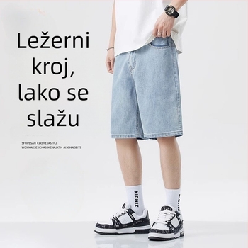 Muške lagane traper šorceve, ravni kroj, srednja talija, duljina pet kvartova, mikro-elastični, 100% poliester