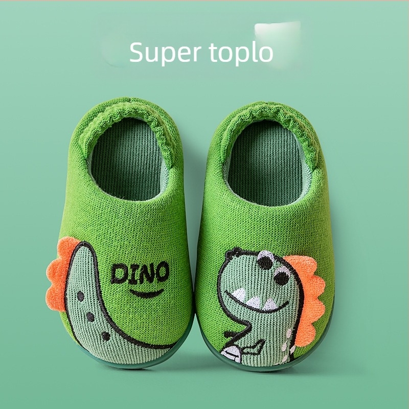 Pamukaste dječje papuče s karikaturalnim uzorkom, pletena gornja, TPR đon, tople, protuklizne, za uzrast 1-6 godina