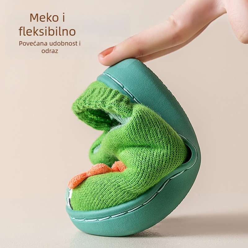 Pamukaste dječje papuče s karikaturalnim uzorkom, pletena gornja, TPR đon, tople, protuklizne, za uzrast 1-6 godina