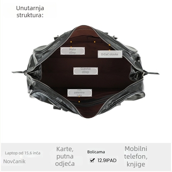 Muška kožna putna torba, kapacitet 36–55 L, koža vrhunskog sloja teleće kože, otporna na habanje, urbani minimalistički stil