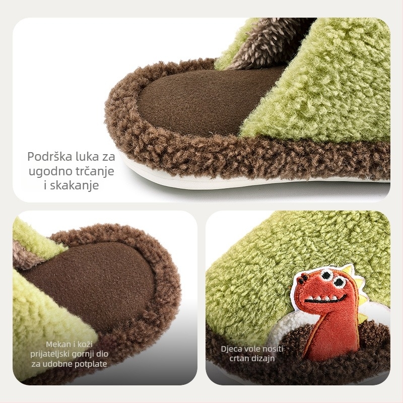 Dječje papuče od flisa sa zatvorenim prstima – unisex, životinjski uzorak, PVC potplat, protuklizne, tople za uzrast 1–12 godina, Zima 2025