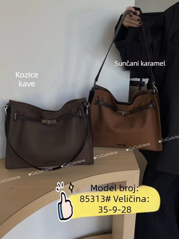 Tote torba od prave kože, ulični stil, oblik kanta, magnetsko zatvaranje, laminirani džep sa zatvaračem i poliester podstava