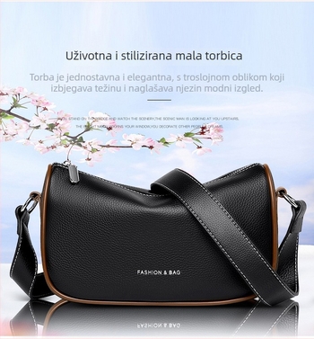 Torba od prave kože, prva sloja teleće kože, mala kvadratna crossbody torba, vodoravni oblik, zatvarač na zip, gradski minimalizam