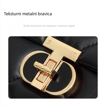 Ženska torbica s lancem za ramena, od prave kože, romboidni šavovi, horizontalni kvadratni oblik, zaključavanje na bravu, unutarnji džep sa zipom i džep za identifikaciju.