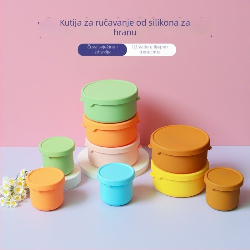 Okrugla silikon kutija za obrok, mikrovalna pećnica kompatibilna, otporna na visoke temperature, Bento kutija