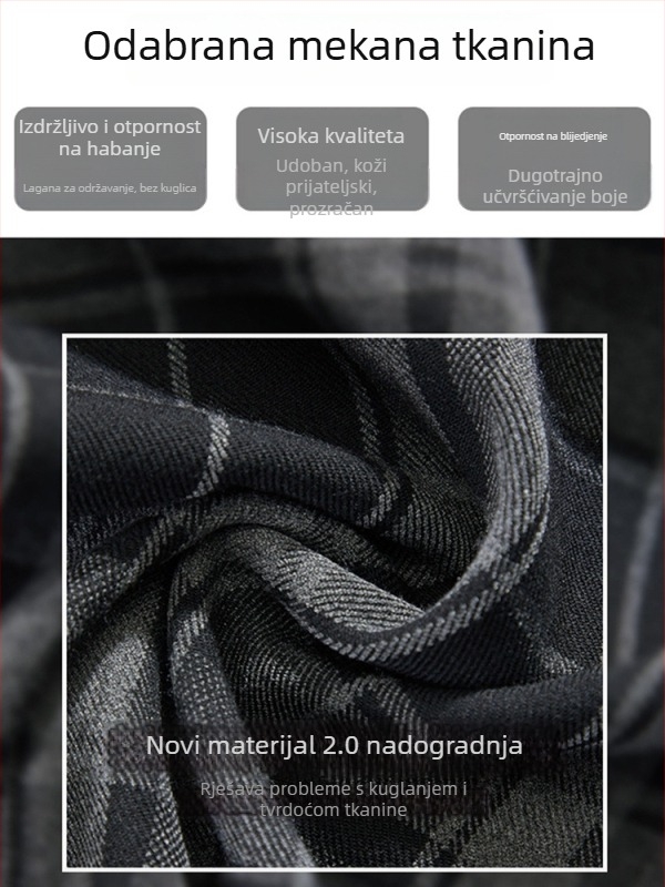 Trudničke karirane široke hlače s flis podstavom, jesen-zima, podrška trbuha, tkanina od vune–mješavine (poliester 50–70%, pamuk <30%), mikroelastičnost