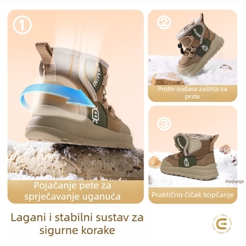Inbemini dječje zimske čizme s fleece izolacijom, zaobljeni vrh, srednja visina, Velcro kopča, protuklizna mekana potplata, unisex
