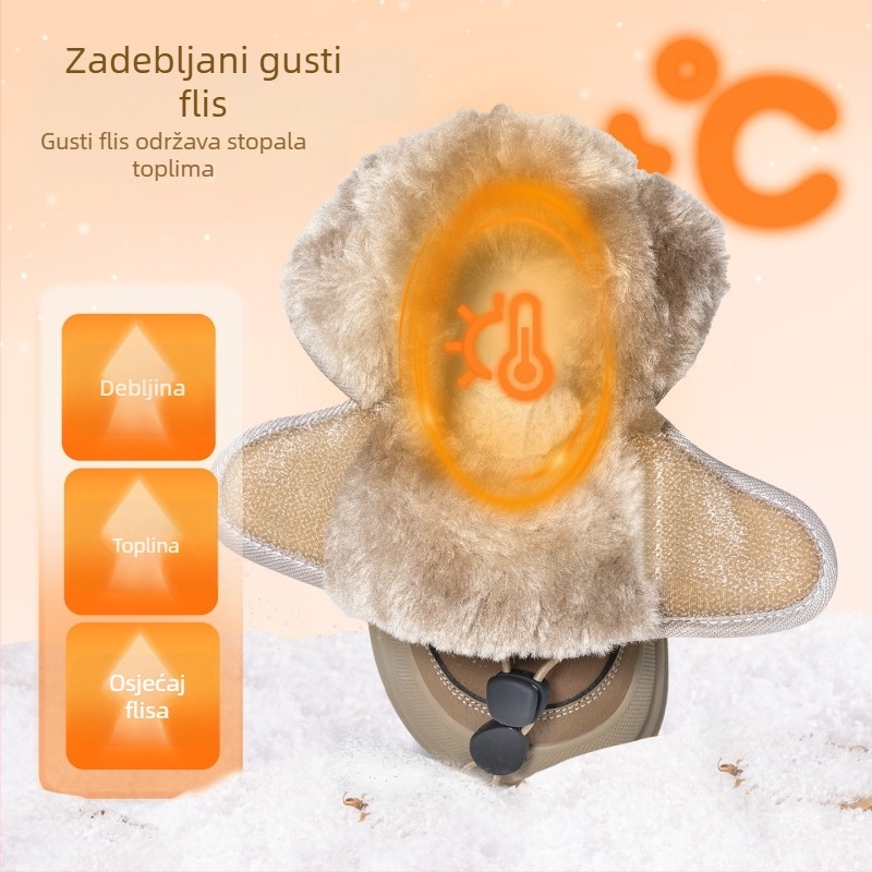 Inbemini dječje zimske čizme s fleece izolacijom, zaobljeni vrh, srednja visina, Velcro kopča, protuklizna mekana potplata, unisex
