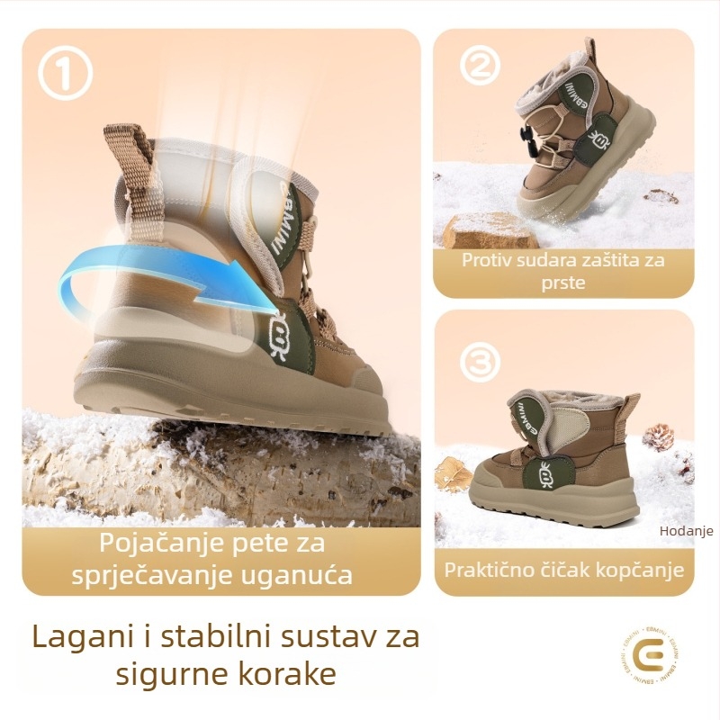 Inbemini dječje zimske čizme s fleece izolacijom, zaobljeni vrh, srednja visina, Velcro kopča, protuklizna mekana potplata, unisex