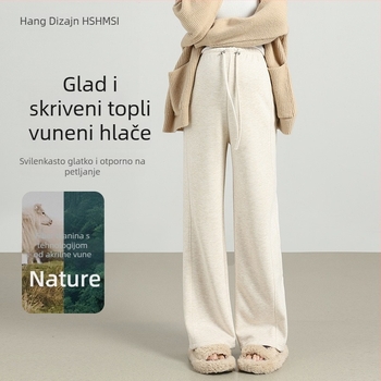 Trudničke hlače od vune s podrškom za trbuh, visokog struka, duge zimske hlače