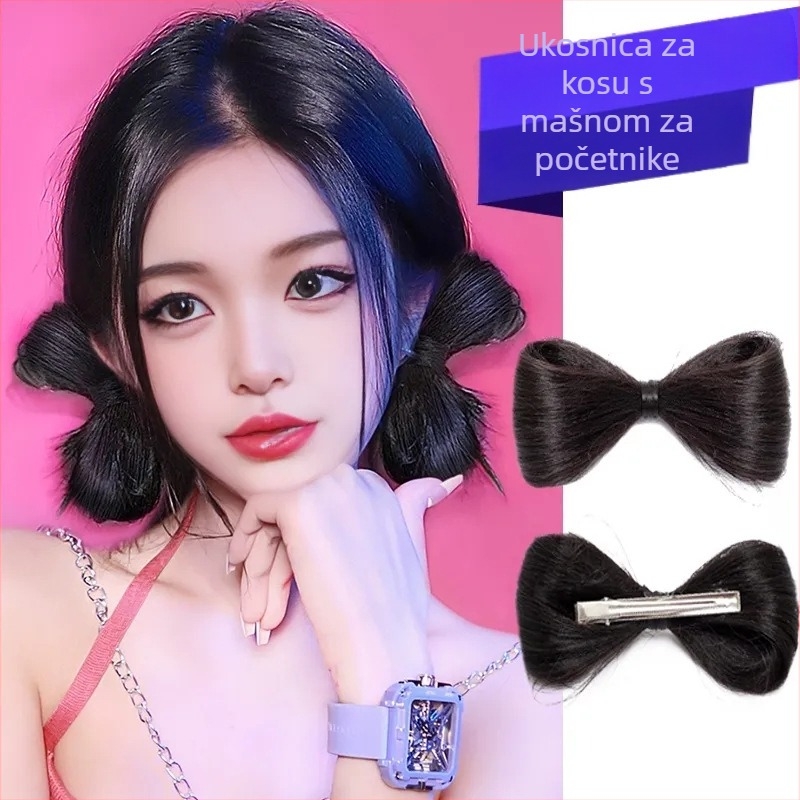 Klip za rep s mašnicom – umjetna kosa, ručno pletena, otporna žica visoke temperature, Louise Beauty, Bow Clip model, nije pogodan za bojanje vrućim bojama