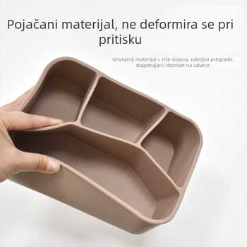 Silikonska kutija za ručak s četiri pretinca, mikrovalna prikladna, zatvorena i prijenosna, kapacitet 800–1000 ml