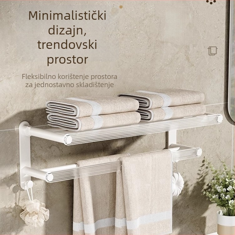Zidni držač za ručnike bez bušenja, s jednom šipkom, od akrilno-aluminijskog materijala, nosivost 5 kg.