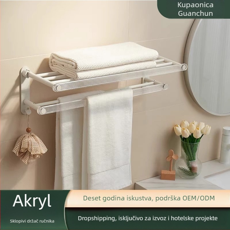 Zidni držač za ručnike bez bušenja, s jednom šipkom, od akrilno-aluminijskog materijala, nosivost 5 kg.
