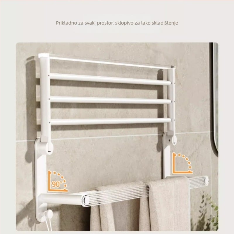 Zidni držač za ručnike bez bušenja, s jednom šipkom, od akrilno-aluminijskog materijala, nosivost 5 kg.