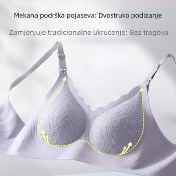 Čipkasti bezšivni grudnjak za trudnoću i dojenje s prednjim otvaranjem na kopču, tanke košarice, bez žice, fiksne naramenice