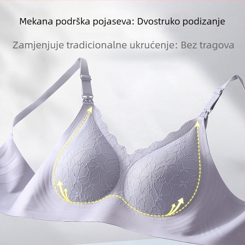 Čipkasti bezšivni grudnjak za trudnoću i dojenje s prednjim otvaranjem na kopču, tanke košarice, bez žice, fiksne naramenice