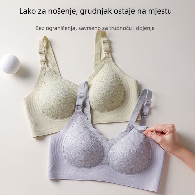 Čipkasti bezšivni grudnjak za trudnoću i dojenje s prednjim otvaranjem na kopču, tanke košarice, bez žice, fiksne naramenice