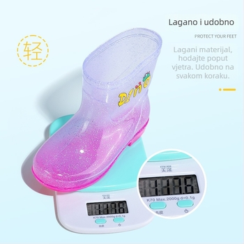 Dječje kišne čizme, protuklizne, lagane, sve sezone, prozirne vodene čizme, PVC gornji dio, niska peta 1-3 cm, za uzrast 1-12 godina